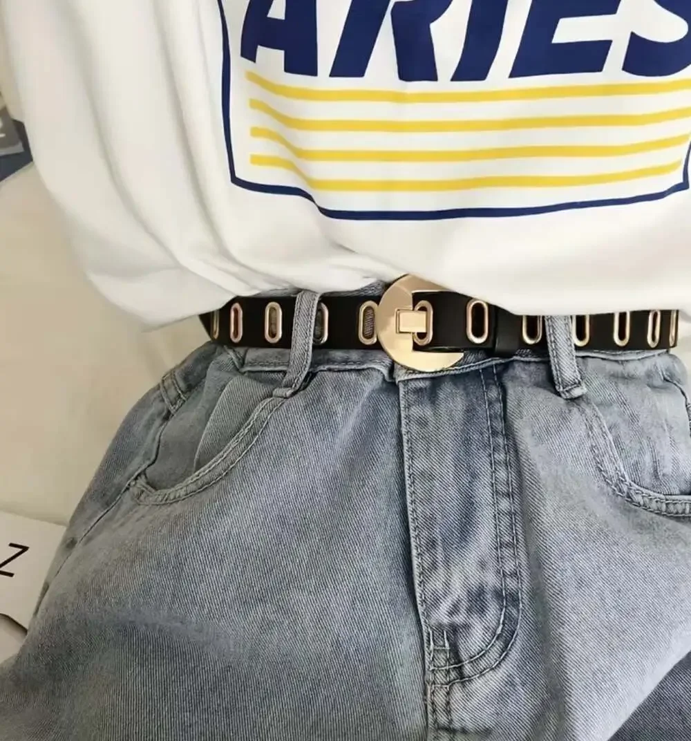 Black & Gold Modern Belt Hollow Waist Belt Buckle Pants Belt